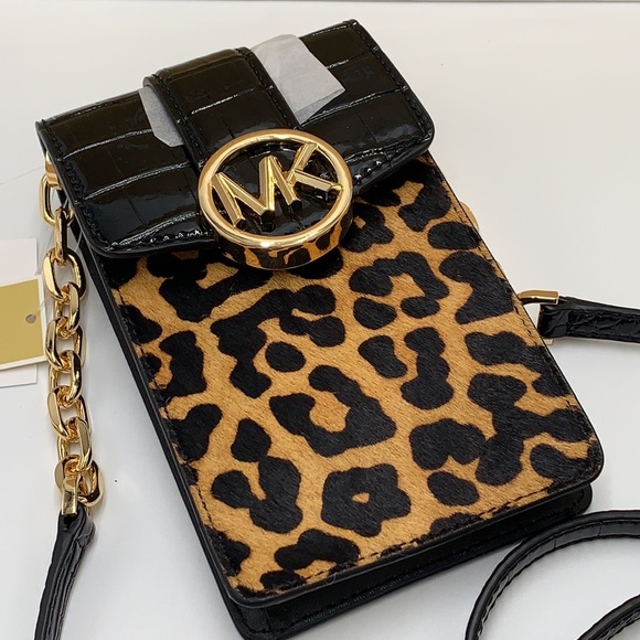 Michael Kors Carmen Leopard Print Logo Small Phone Case Xbody Bag BLACK … - Picture 8 of 15
